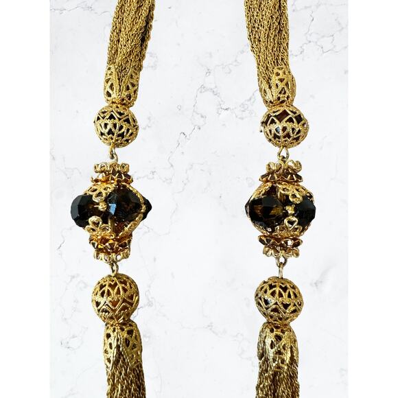 Vintage Vendôme 1950s/60s Gold Mesh Filigree Necklace and Glass Beads - Picture 4 of 9